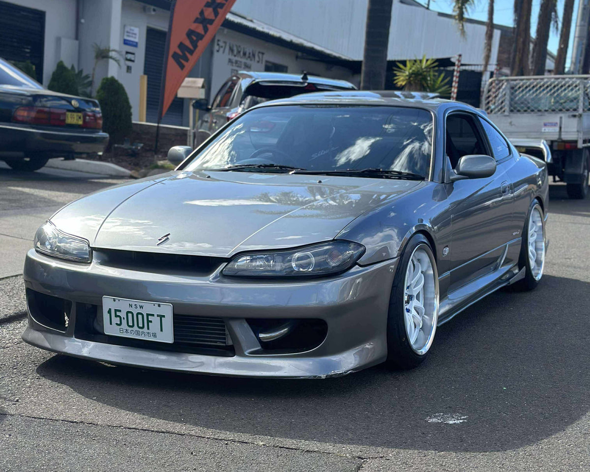 Nissan Silvia (S15) on SpeedWorks SW12 18x9.5 +22 Gloss White & Machine Lip alloy wheels