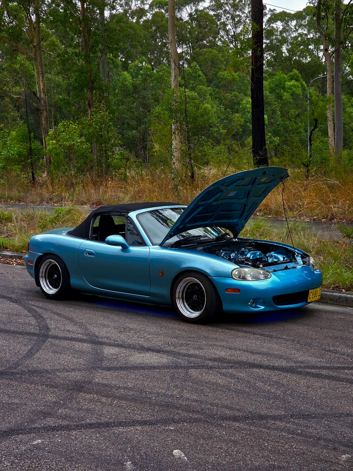 Mazda MX-5 (NB) on SpeedWorks SW08 15x8 +15 Hyper Black & Machine Lip alloy wheels