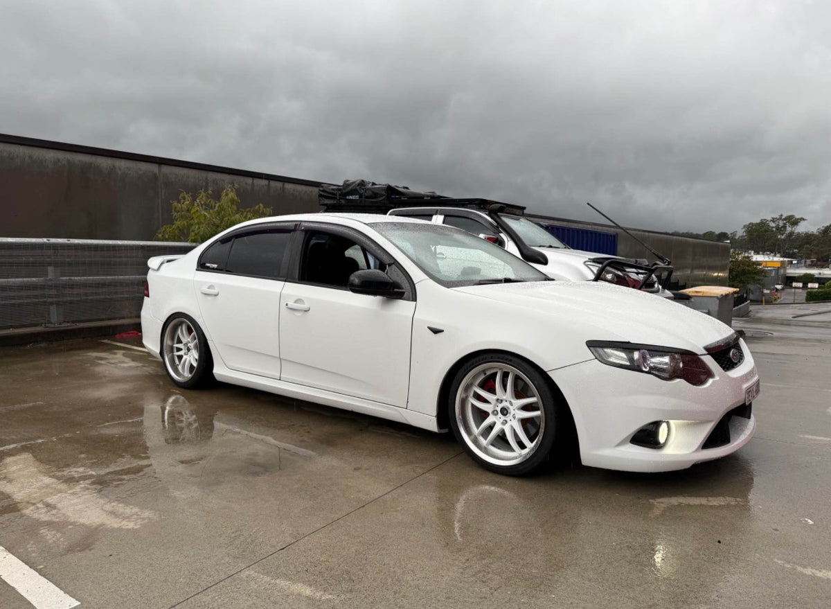 Ford Falcon XR6 (FG) on SpeedWorks SW12 18x9.5 +22 Gloss White & Machine Lip alloy wheels