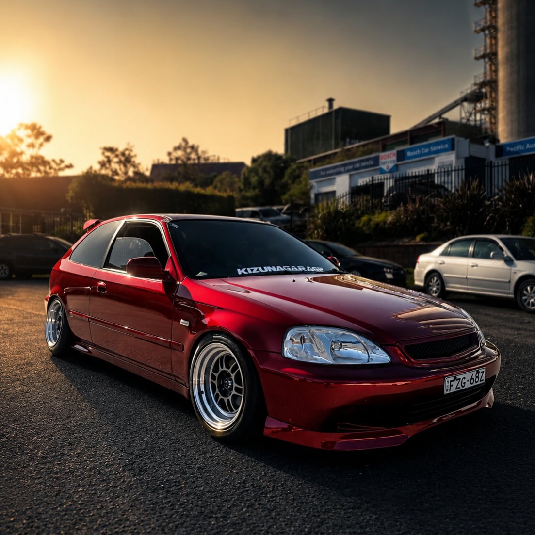 Honda Civic Hatch (EK) on SpeedWorks SW08 15x8 +15 Hyper Black & Machine Lip alloy wheels