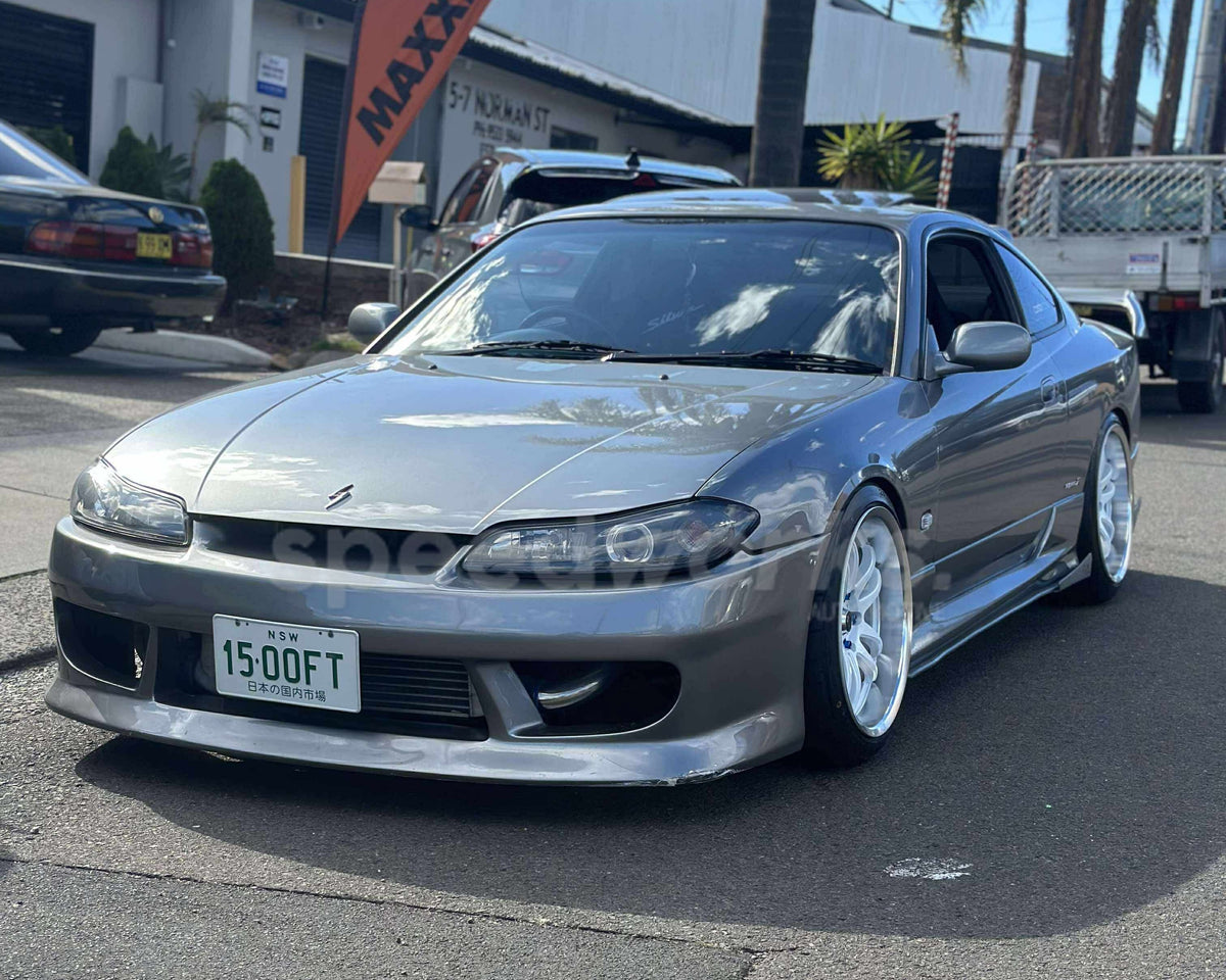 Nissan Silvia (S15) on SpeedWorks SW12 18x9.5 +22 Gloss White & Machine Lip alloy wheels