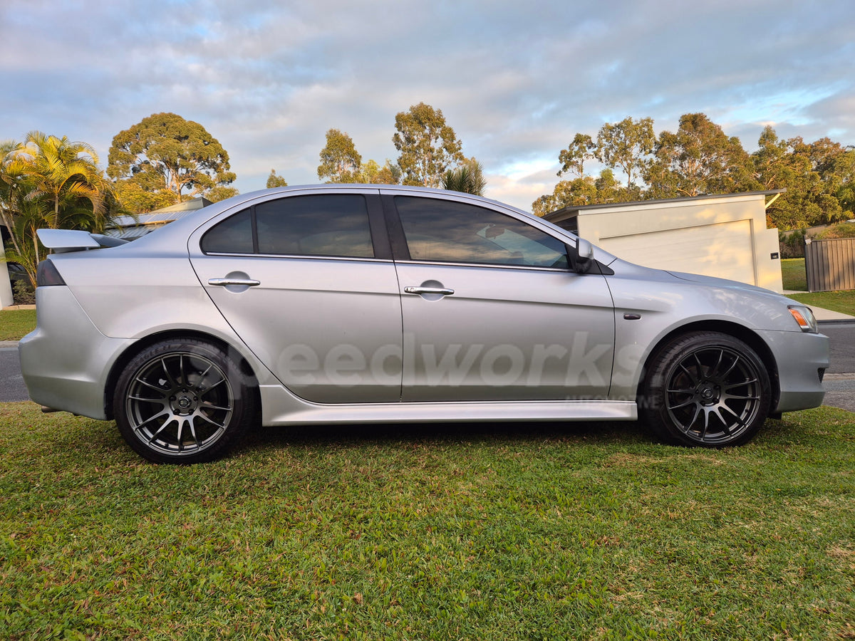 Mitsubishi Lancer (CJ) on SpeedWorks SW14 18x8.5 +35 Matte Gunmetal alloy wheels