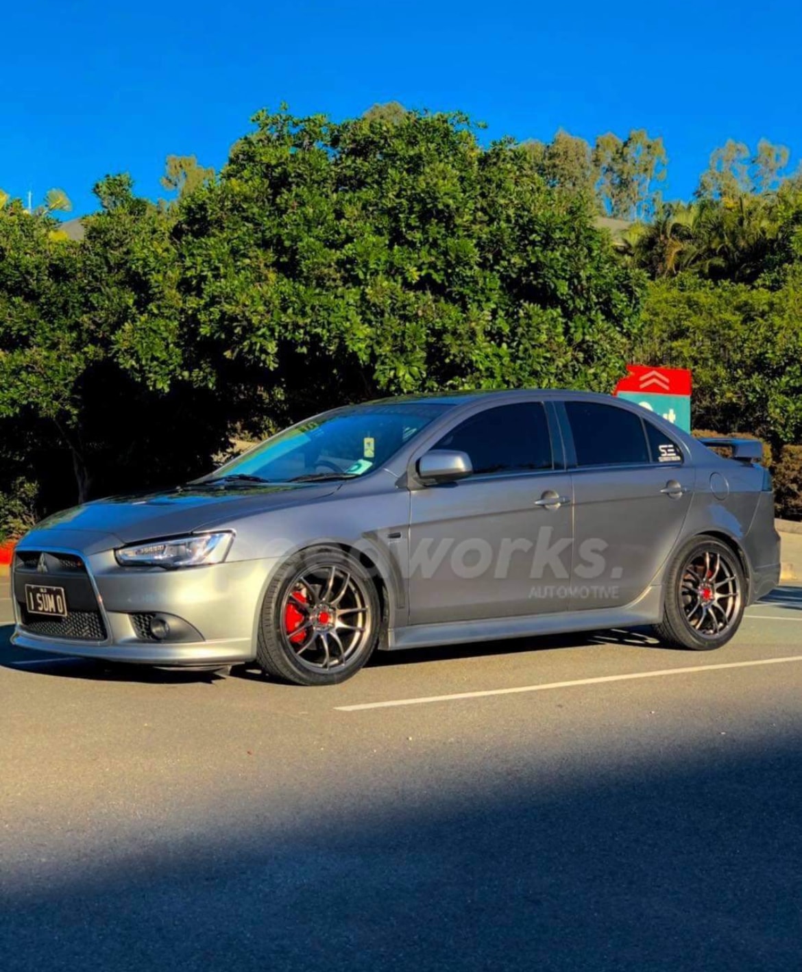 Mitsubishi Lancer (CJ) on SpeedWorks SW01 18x8 +38 Hyper Black alloy wheels