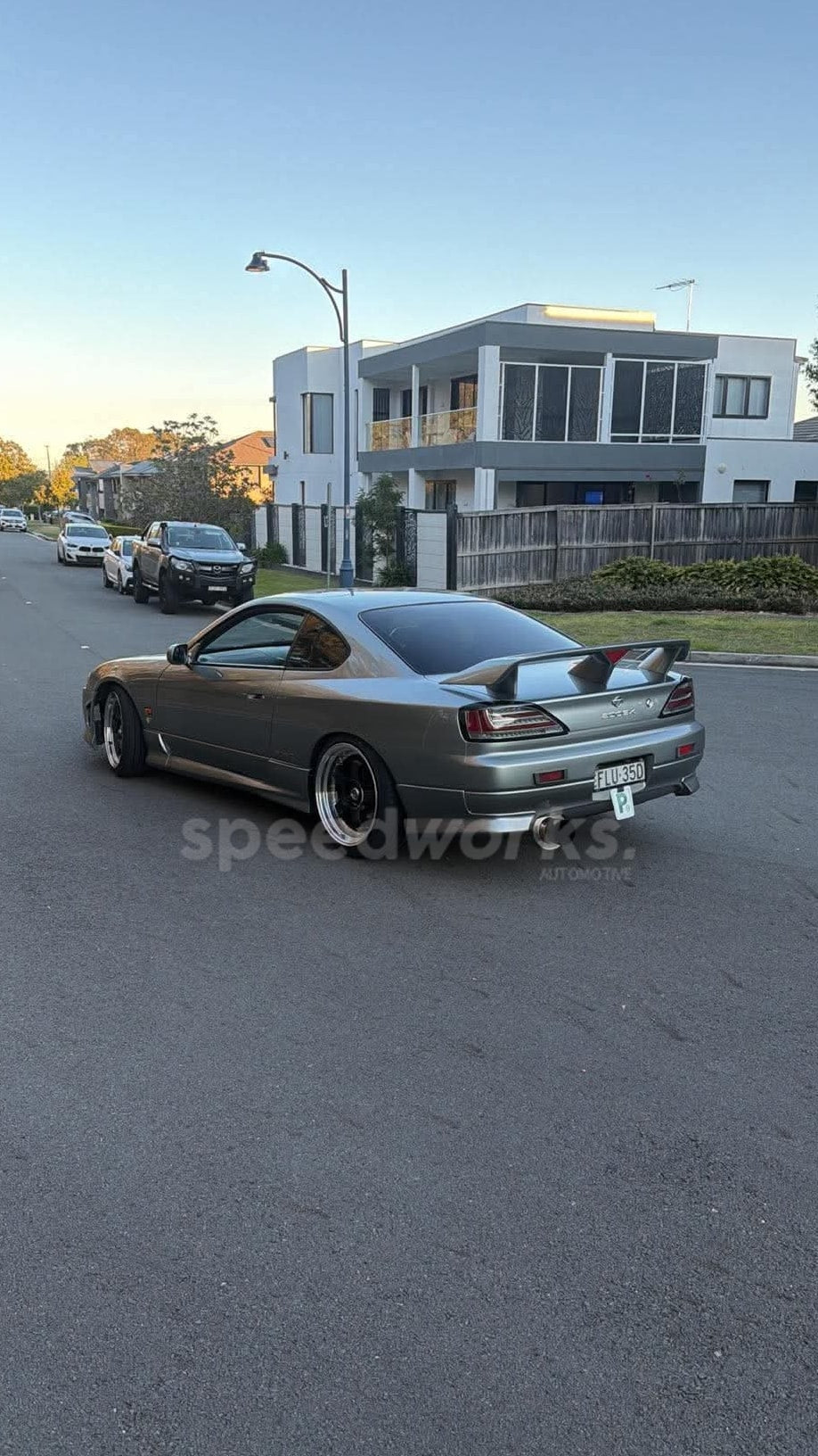 Nissan Silvia (S15) on SpeedWorks SW06 Staggered: 18x8.5 +35 / 18x9.5 +25 Gloss Black & Machine Lip alloy wheels, customer photo 2 of 2