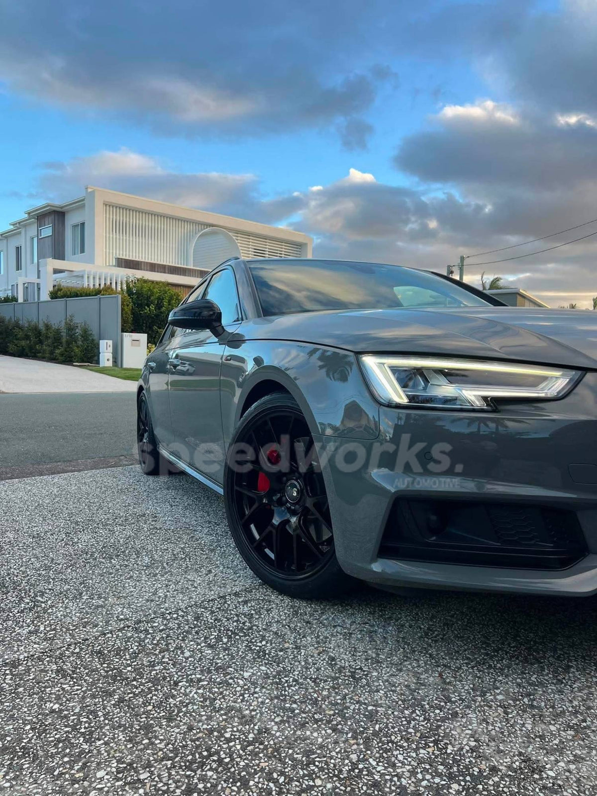 Audi A4 Avant (B9) on SpeedWorks SW09 19x8.5 +35 Gloss Black alloy wheels