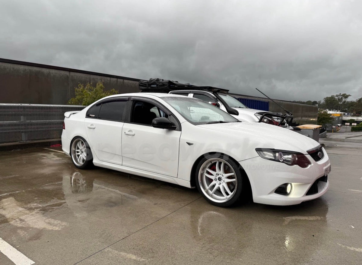 Ford Falcon XR6 (FG) on SpeedWorks SW12 18x9.5 +22 Gloss White & Machine Lip alloy wheels