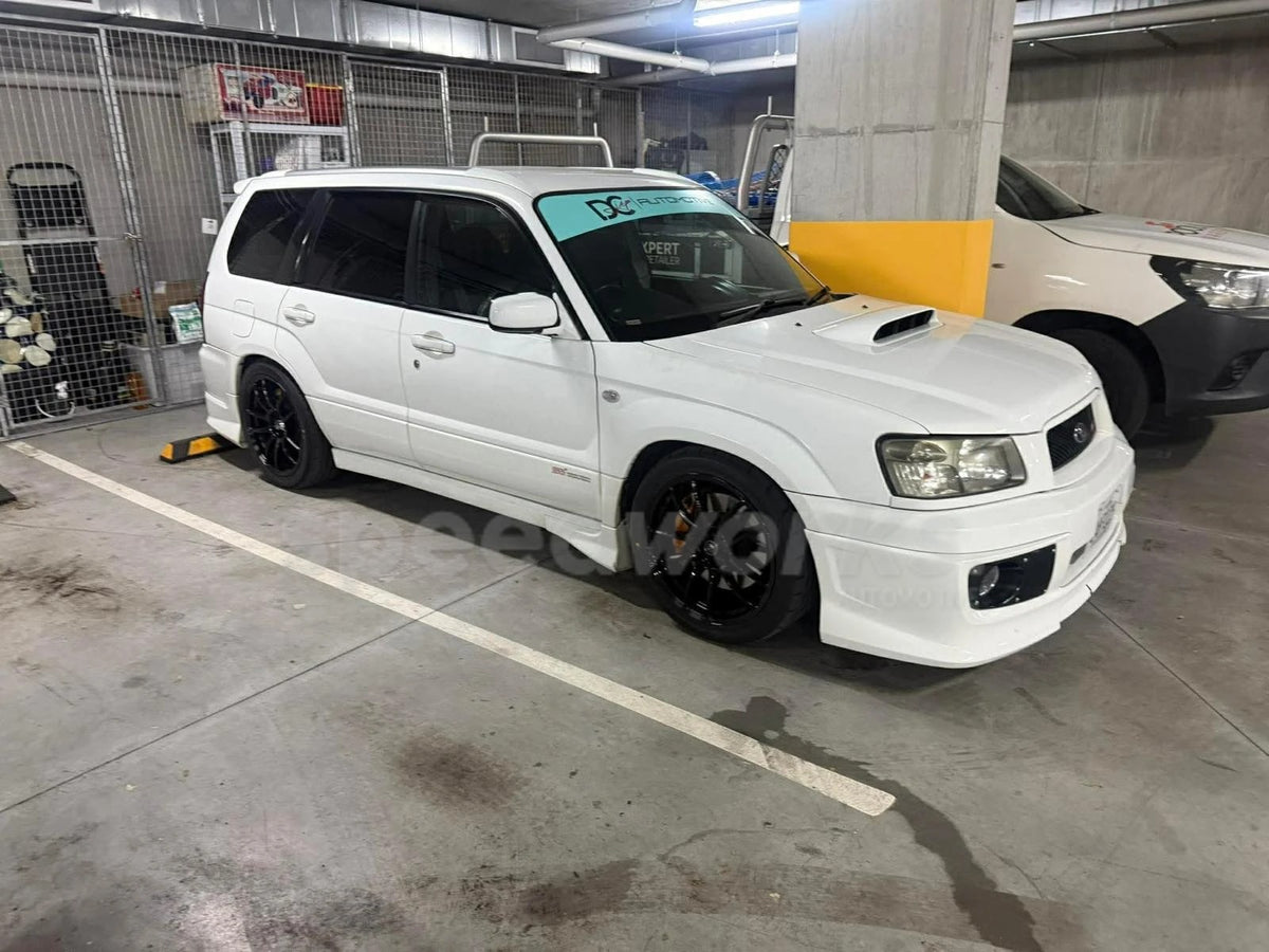 Subaru Forester STI (SG) on SpeedWorks SW01 18x8 +38 Gloss Black alloy wheels