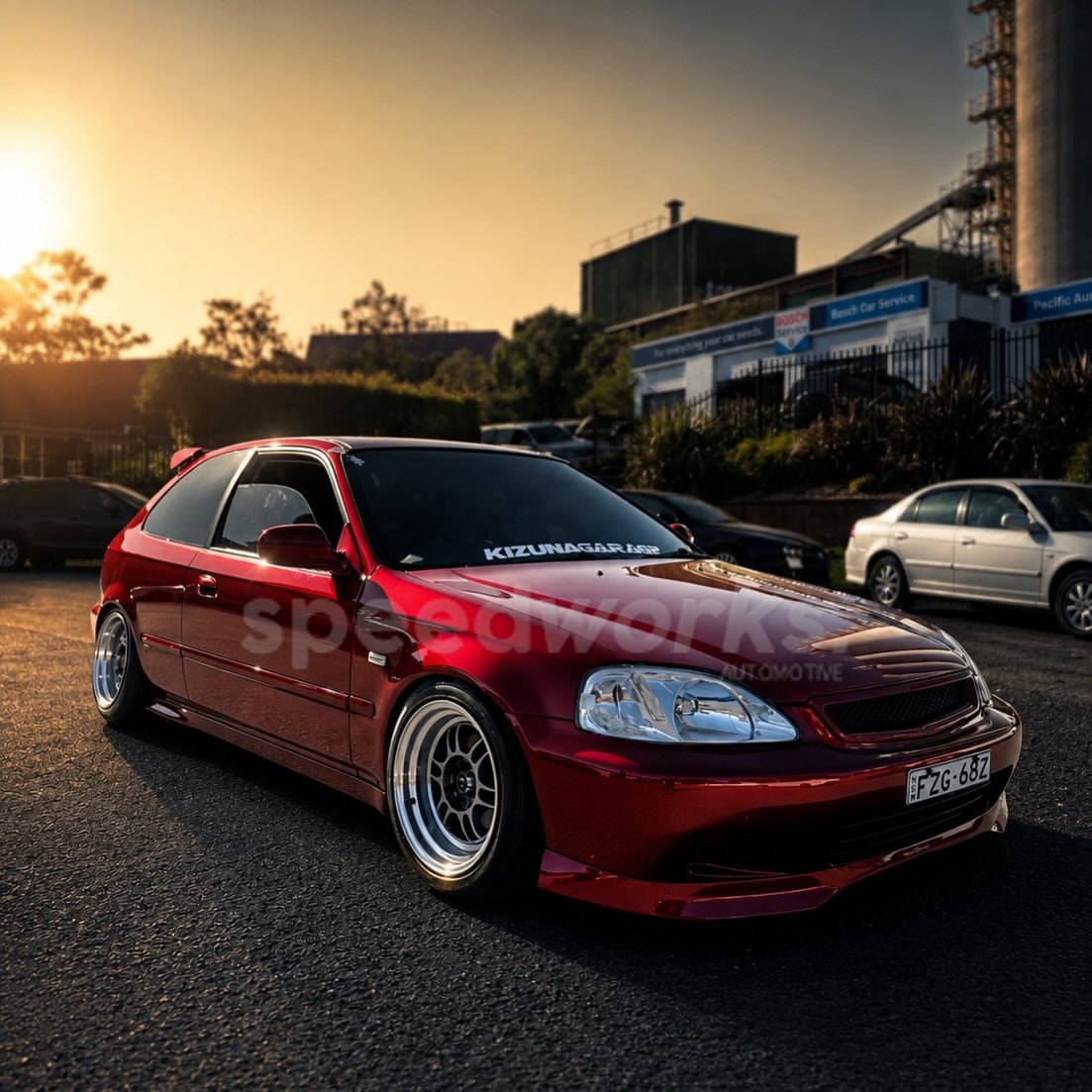 Honda Civic Hatch (EK) on SpeedWorks SW08 15x8 +15 Hyper Black & Machine Lip alloy wheels, customer photo 1 of 3