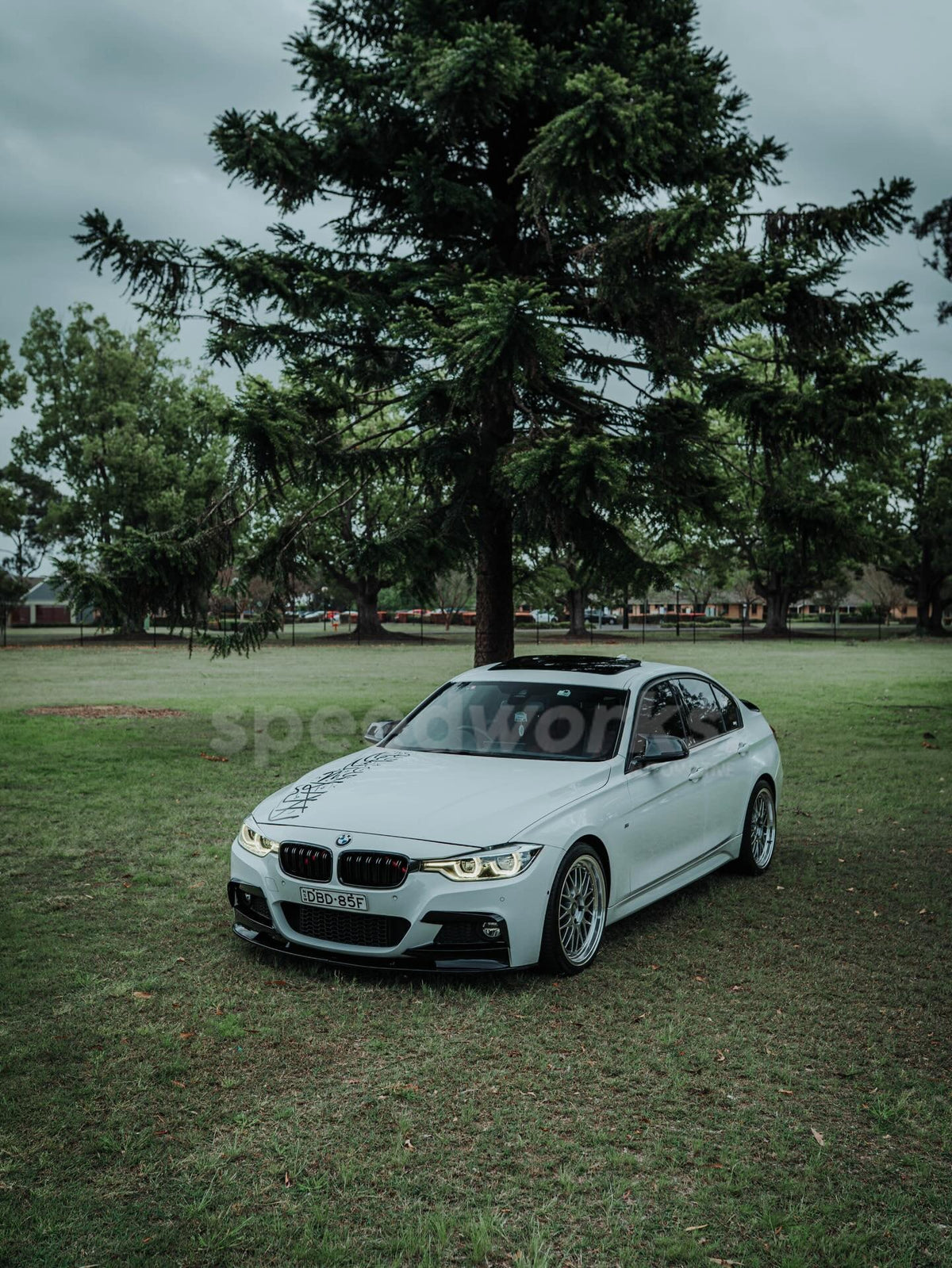BMW 3 Series Sedan (F30) on SpeedWorks SW02 19x8.5 +30 Hyper Black & Machine Lip alloy wheels, customer photo 3 of 8