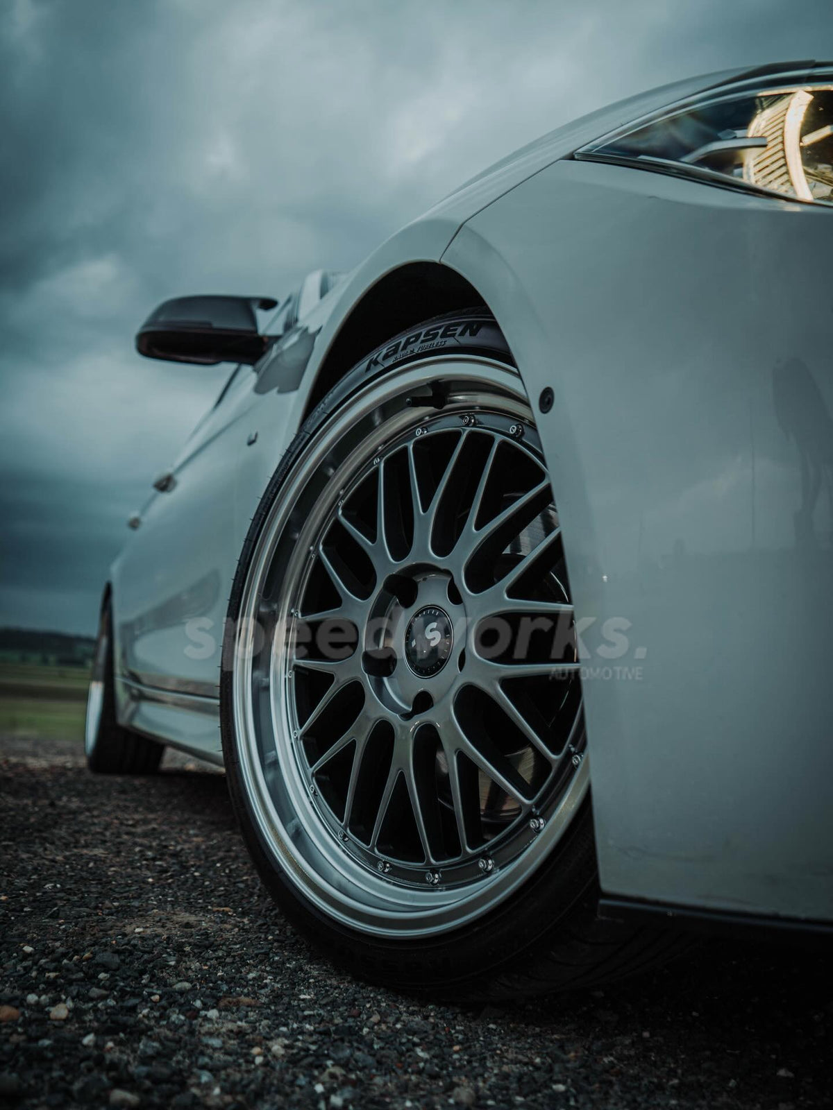 BMW 3 Series Sedan (F30) on SpeedWorks SW02 19x8.5 +30 Hyper Black & Machine Lip alloy wheels, customer photo 5 of 8