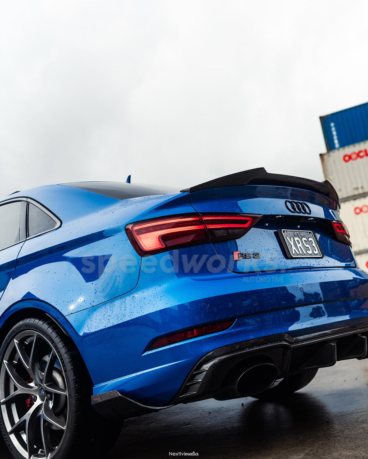 Audi RS3 Sedan (8V) on SpeedWorks SW16 19x8.5 +40 Hyper Black alloy wheels, customer photo 3 of 7