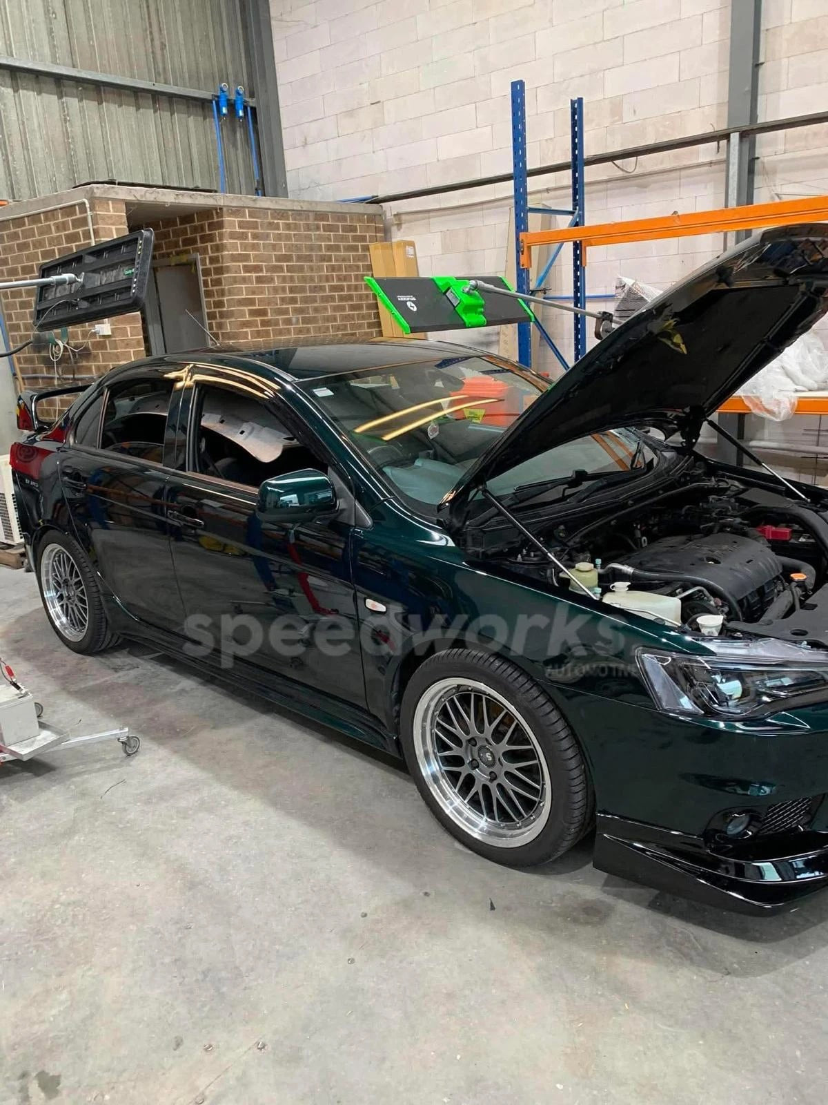 Mitsubishi Lancer (CJ) on SpeedWorks SW02 18x8 +35 Hyper Black & Machine Lip alloy wheels