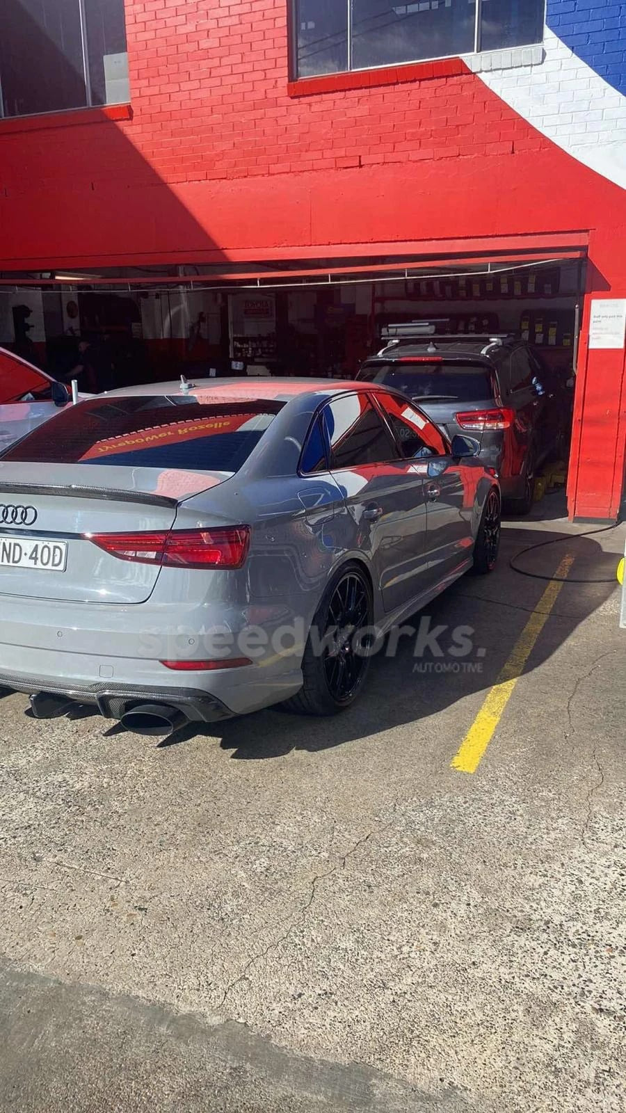 Audi RS3 Sedan (8V) on SpeedWorks SW09 19x8.5 +35 Gloss Black alloy wheels