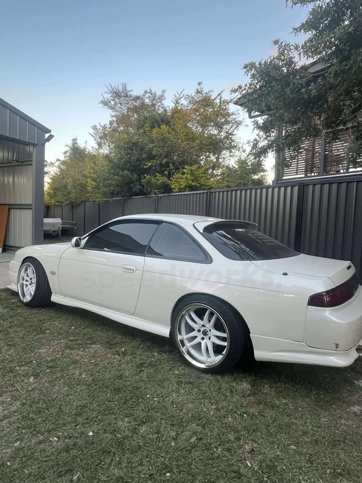 Nissan 200SX (S14a) on SpeedWorks SW12 18x9.5 +22 Gloss White & Machine Lip alloy wheels, customer photo 2 of 2