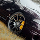 SWF01 forged wheels in Shadow Black Chrome on a purple Nissan Skyline R33, front wheel, low angle