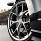 SWF03 forged wheels in Brushed Grey on a black Volkswagen Golf R Mk7.5, front wheel, low angle