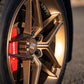 SWF04 forged wheels in Satin Bronze on a black Kia Stinger, wheel and caliper detail