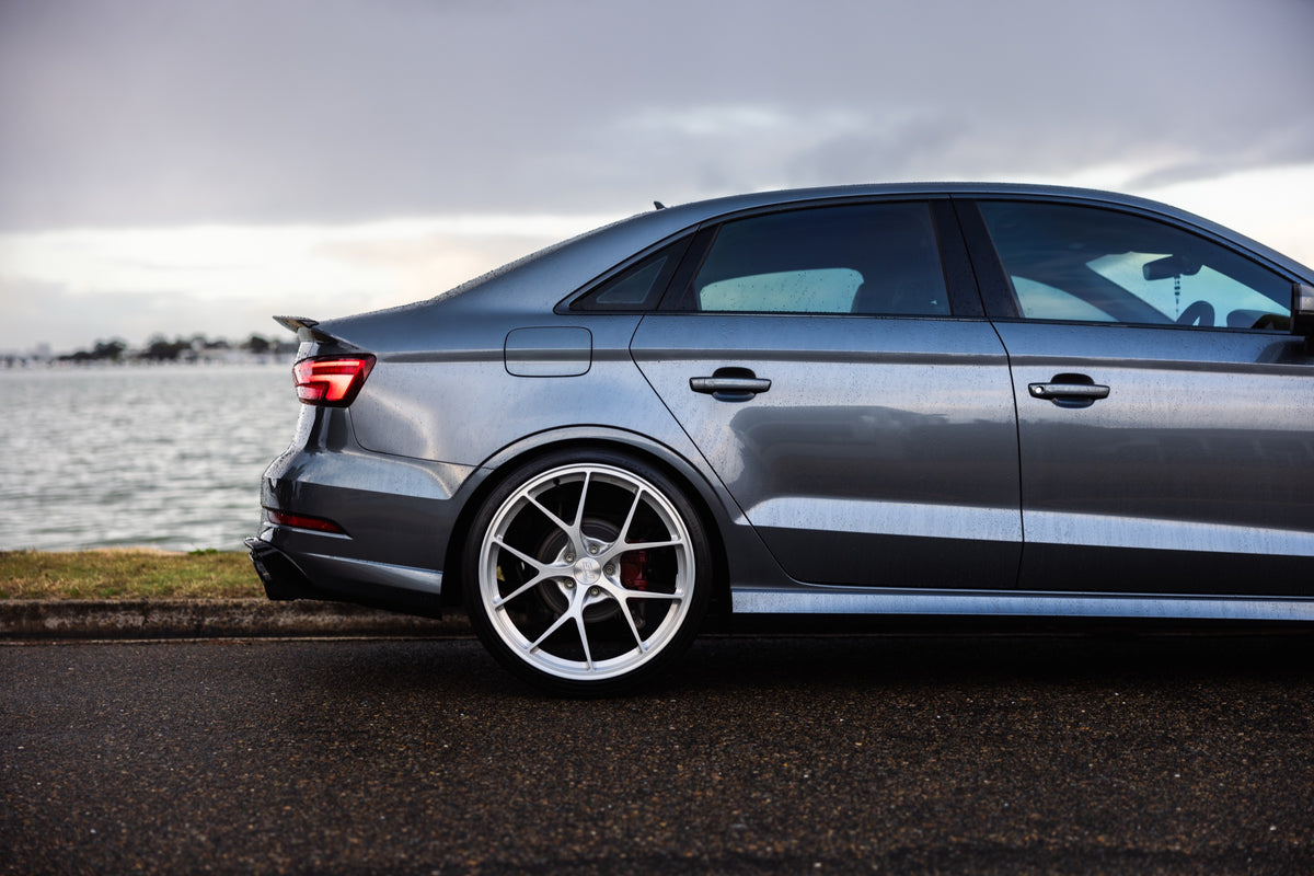 SWF07 forged wheels on an Audi A3 8V, rear three-quarter
