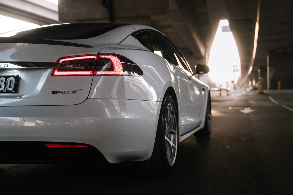 SWF07 forged wheels on a Tesla Model S, rear detail