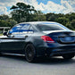 SWF14 forged wheels in Gloss Black on a matte black Mercedes-AMG C63 W205, rear three-quarter